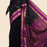 Semi Gadwal saree with horizontal zari motif stripes and zari woven gap borders

