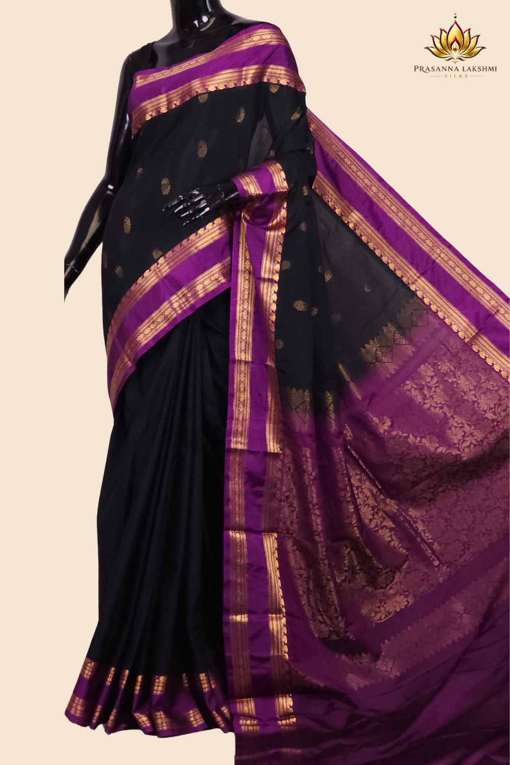Semi Gadwal saree with horizontal zari motif stripes and zari woven gap borders
