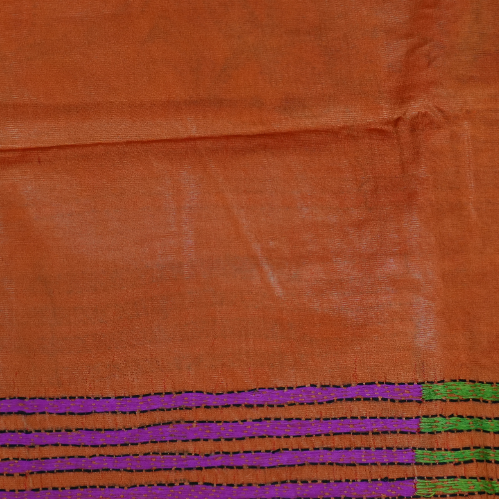 Traditional semi Bangalore silk saree with intricate Kantha embroidery suitable for festive occasions.