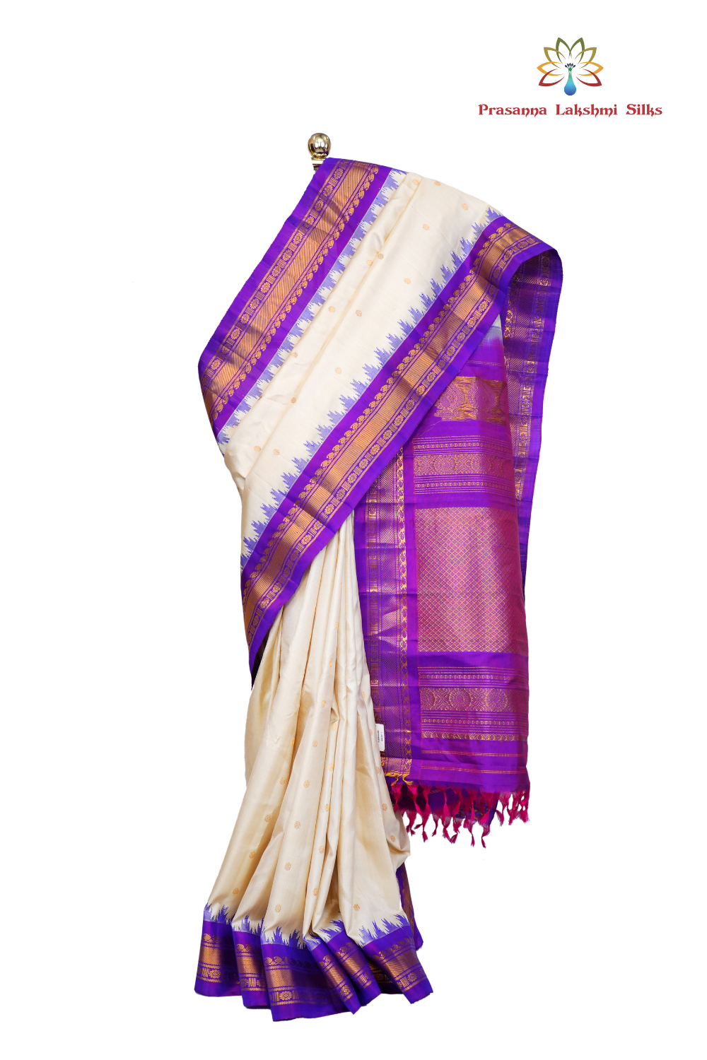 Handloom Gadwal pure silk saree with intricate small zari motifs and rich woven pallu.
