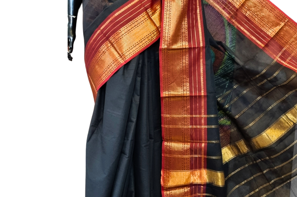 Black Kanjeevaram Cotton Saree