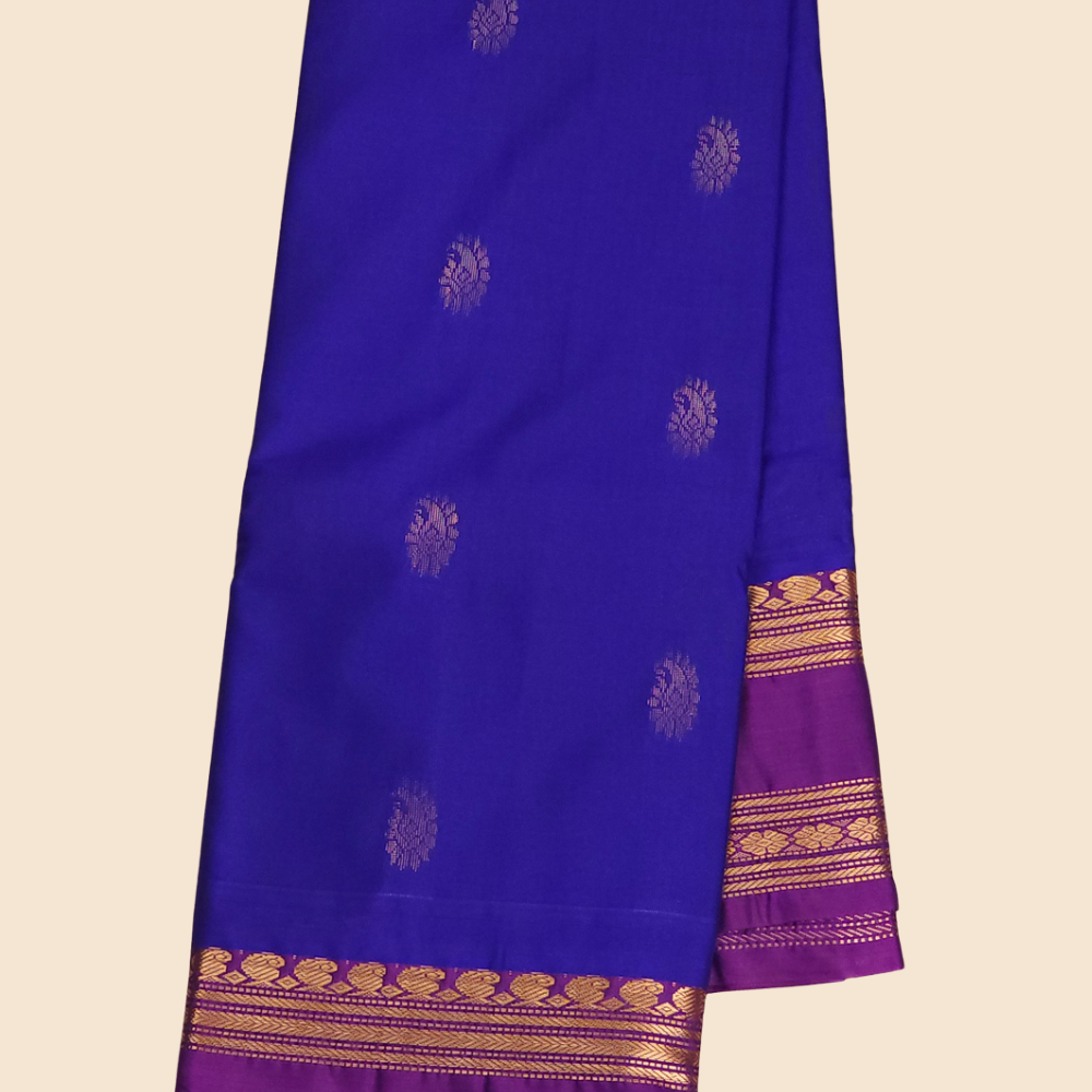 Festive semi Gadwal saree with zari stripe detailing and woven gap border finish