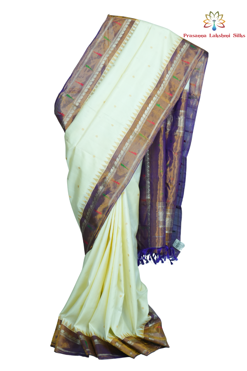 Handloom Gadwal pure tissue silk saree with intricate zari motifs and muniya borders.
