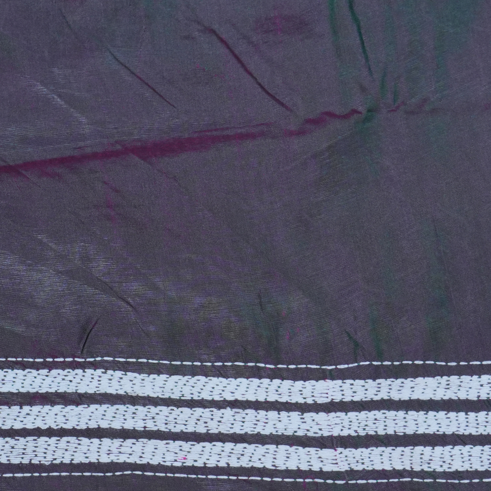 Traditional semi Bangalore silk saree with intricate Kantha embroidery suitable for festive occasions.