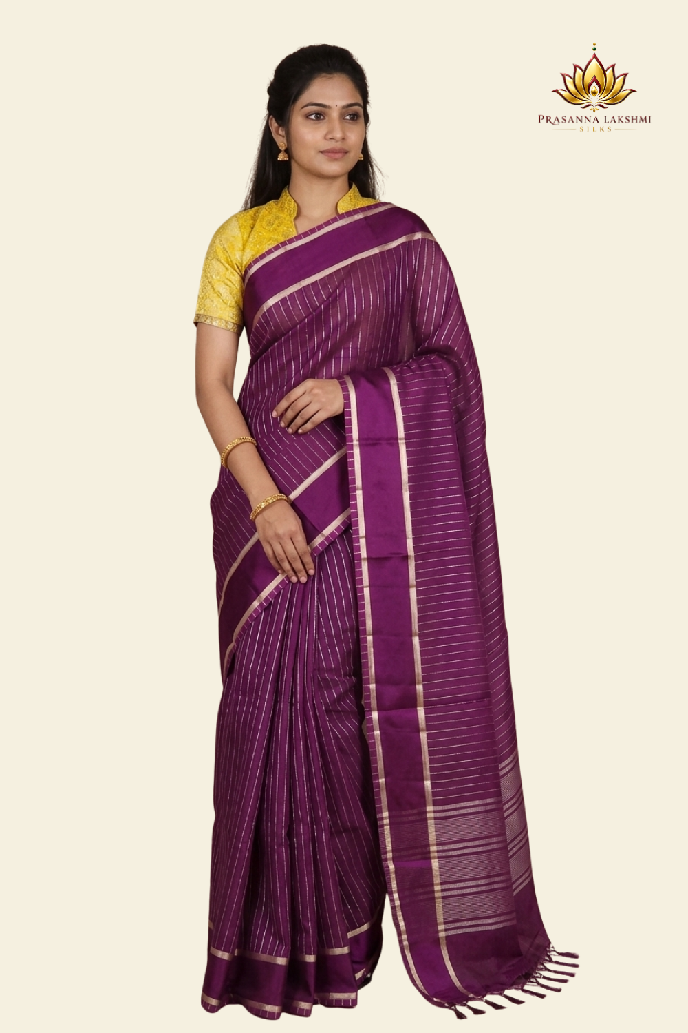 Organza saree with zari woven vertical stripes and plain satin borders
