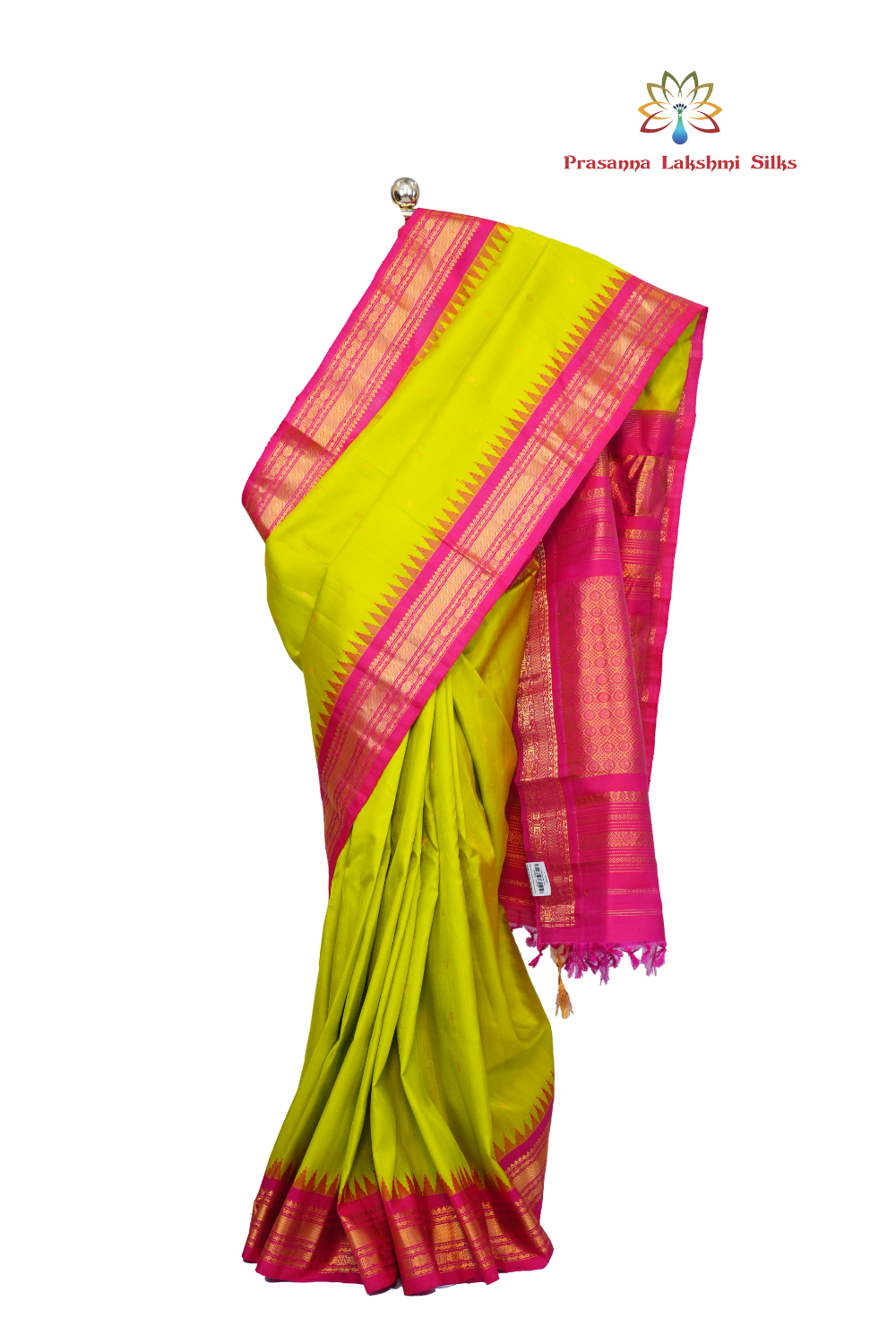 Handloom Gadwal pure silk saree with intricate small zari motifs and rich woven pallu.
