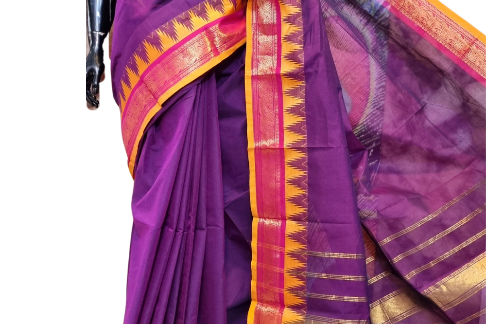 Deep Violet Kanjeevaram Cotton Saree