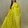 Banarasi Munga silk saree with all-over zari woven floral motifs and rich brocade pallu.

