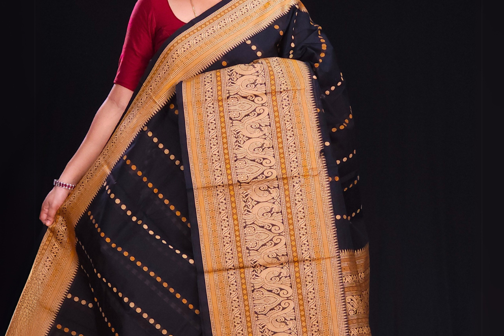 Black Kanjeevaram Cotton Saree