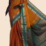 Semi Gadwal saree with horizontal zari motif stripes and zari woven gap borders
