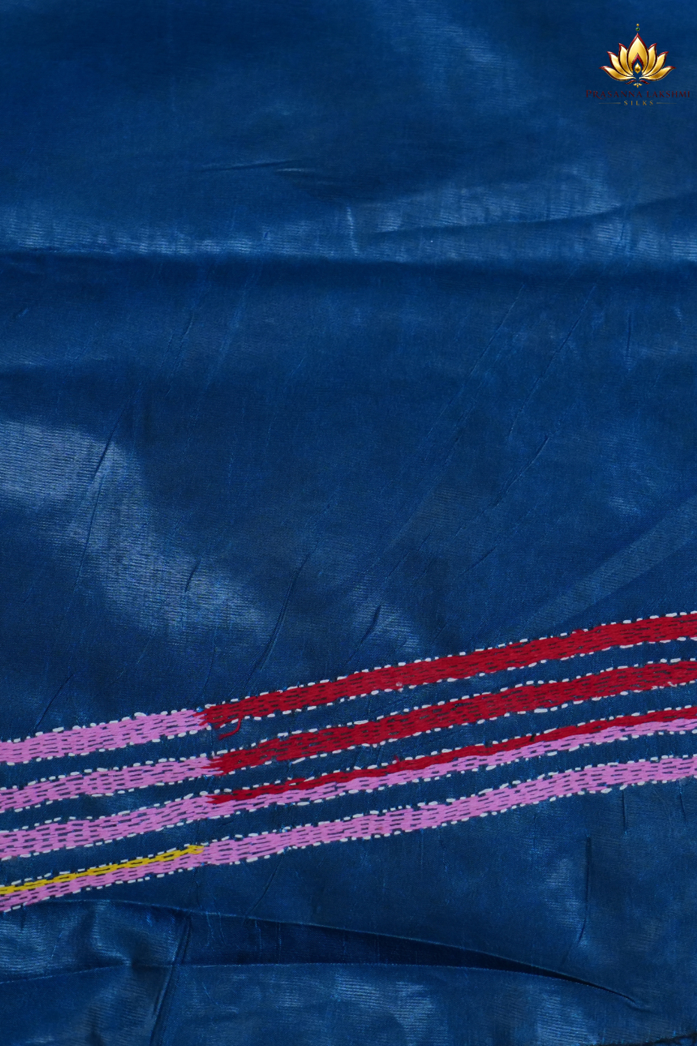 Traditional semi Bangalore silk saree with intricate Kantha embroidery suitable for festive occasions.