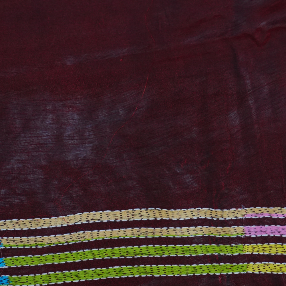 Traditional semi Bangalore silk saree with intricate Kantha embroidery suitable for festive occasions.