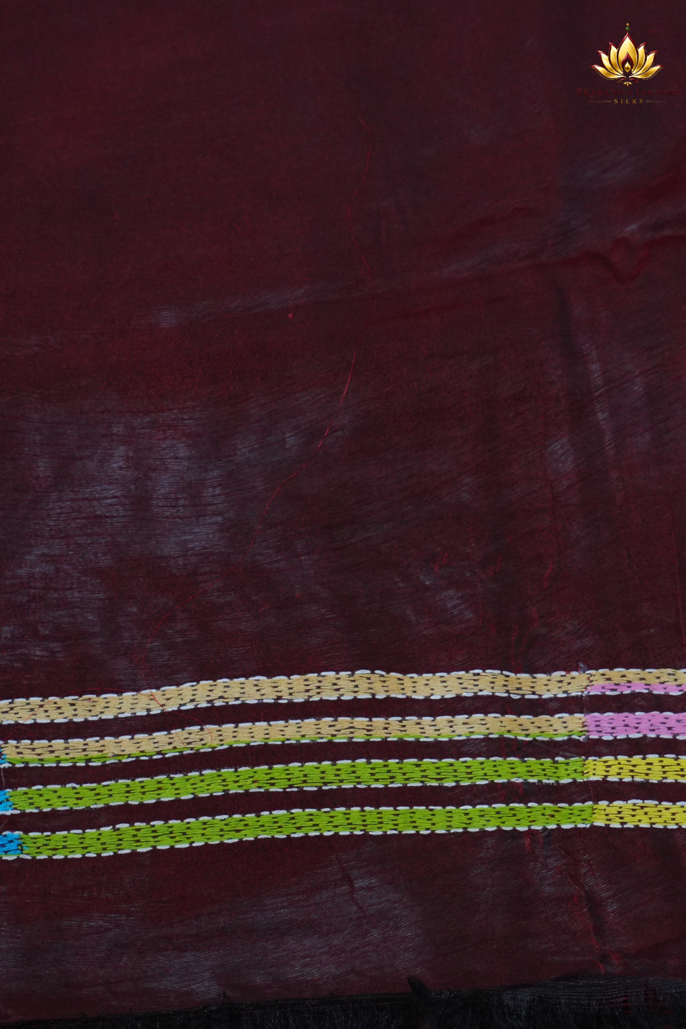 Traditional semi Bangalore silk saree with intricate Kantha embroidery suitable for festive occasions.