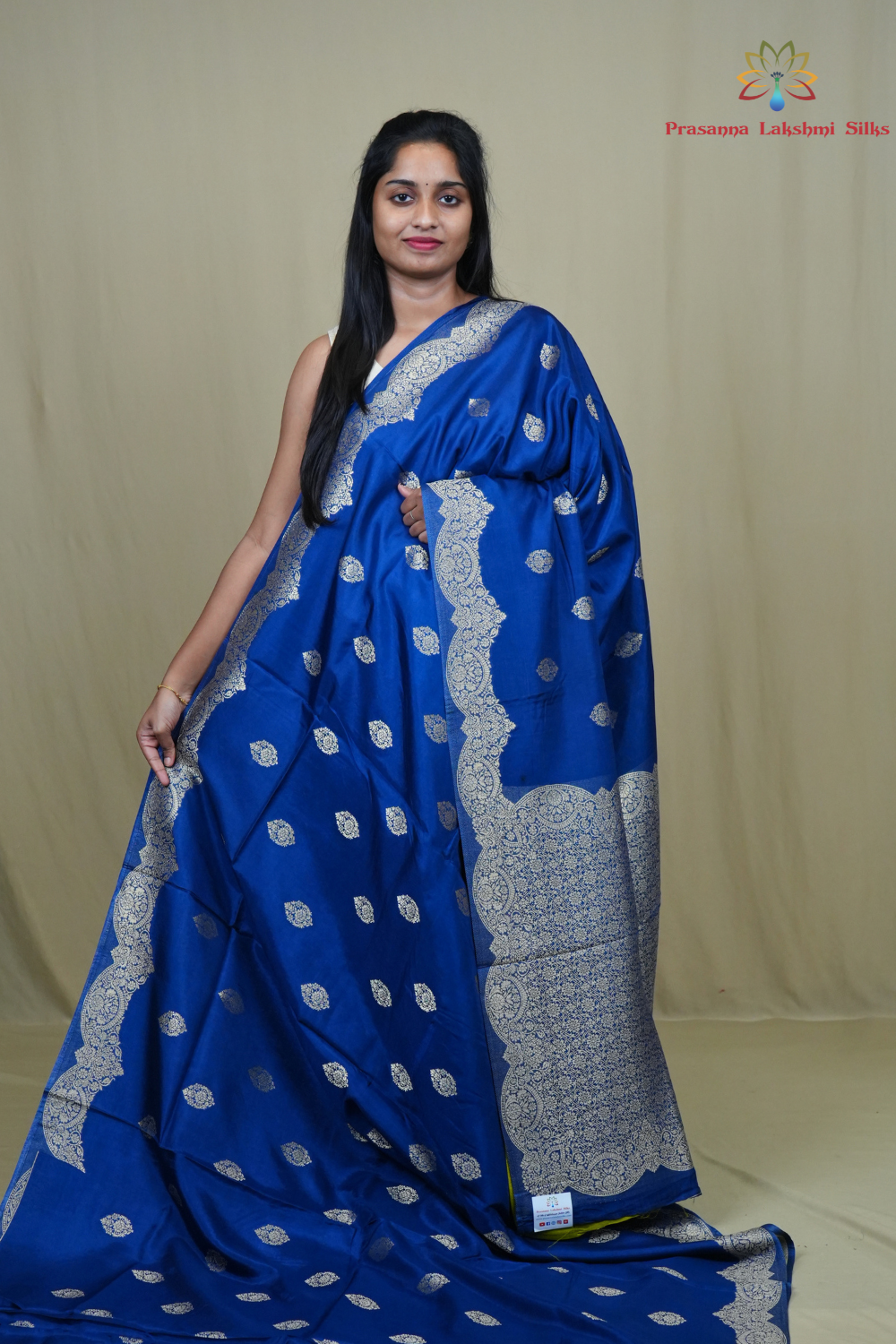 Banarasi Munga silk saree with all-over zari woven floral motifs and rich brocade pallu.
