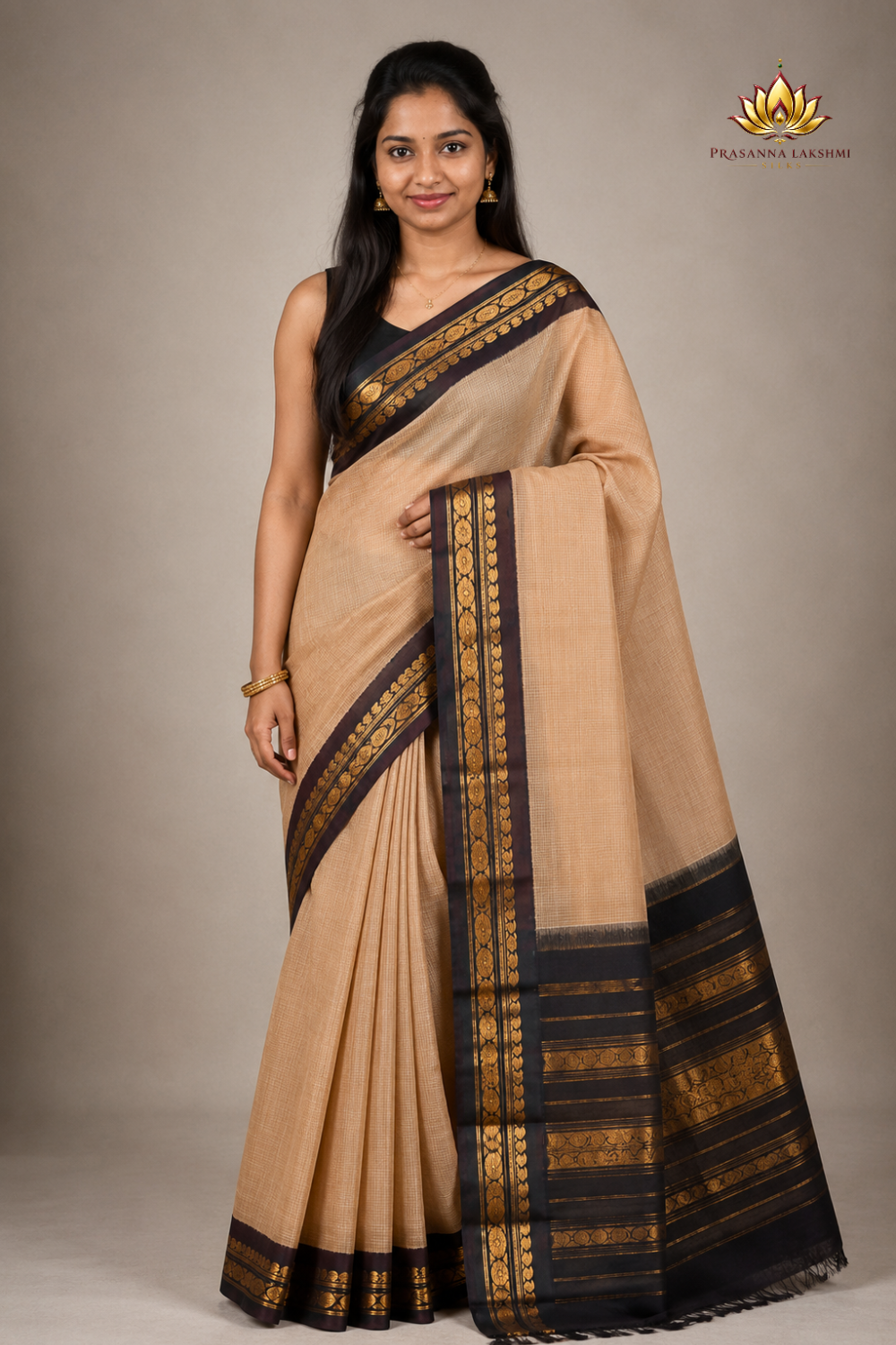 Pure handloom Gadwal cotton saree with traditional zari woven borders and simple zari stripes pallu.
