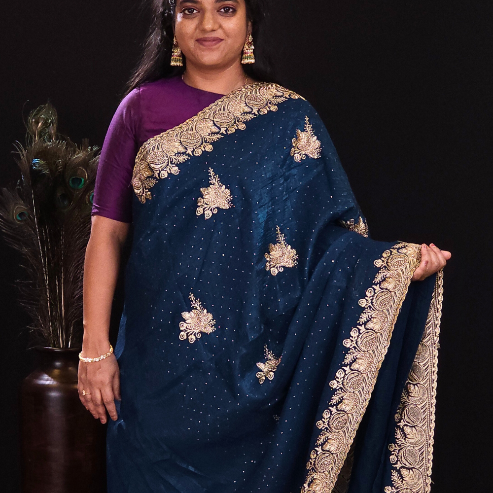 Dark Rama Color Dark Rama Green Crush Crepe Saree – Prasannalakshmisilks
