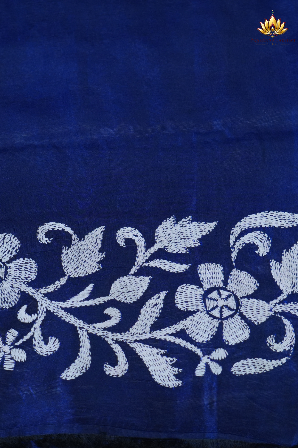 Traditional semi Bangalore silk saree with intricate Kantha embroidery suitable for festive occasions.
