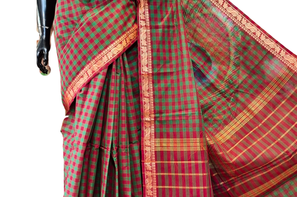 Majenta and Green Kanjeevaram Cotton Saree