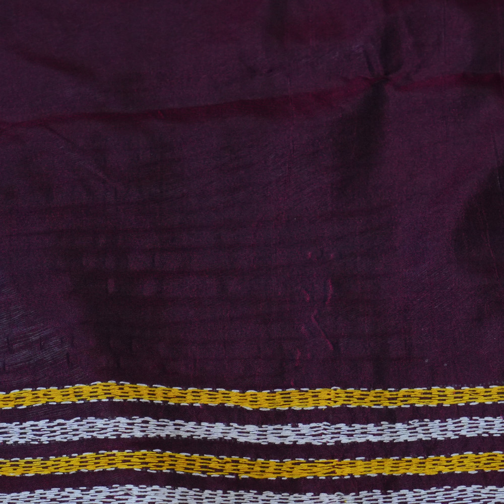 Traditional semi Bangalore silk saree with intricate Kantha embroidery suitable for festive occasions.