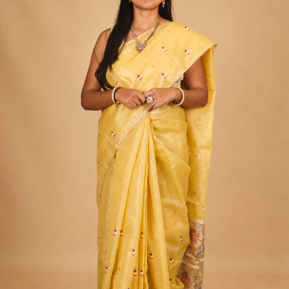 Jute Tissue saree with allover thread woven buttas
