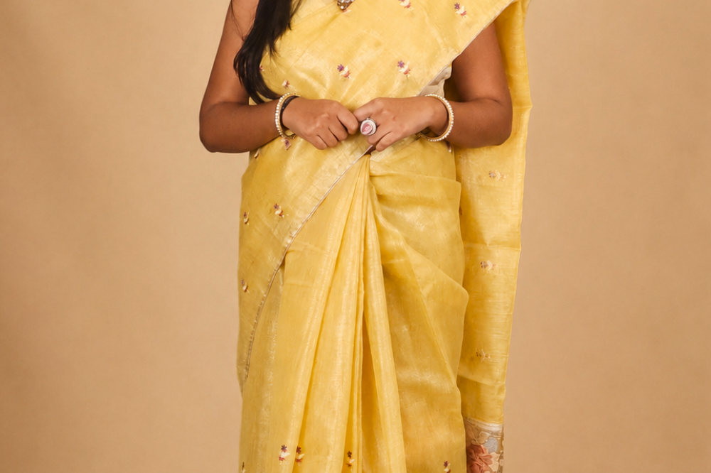 Jute Tissue saree with allover thread woven buttas
