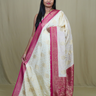 Semi Mysore silk saree with all-over zari woven motifs and rich brocade pallu.
