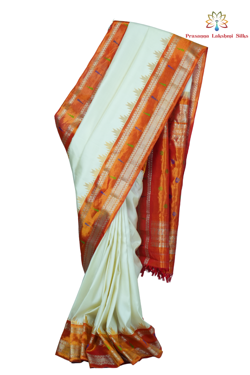 Handloom Gadwal pure tissue silk saree with intricate zari motifs and muniya borders.
