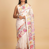 Semi Bangalore silk saree with all-over hand Kantha work and rich embroidered pallu.
