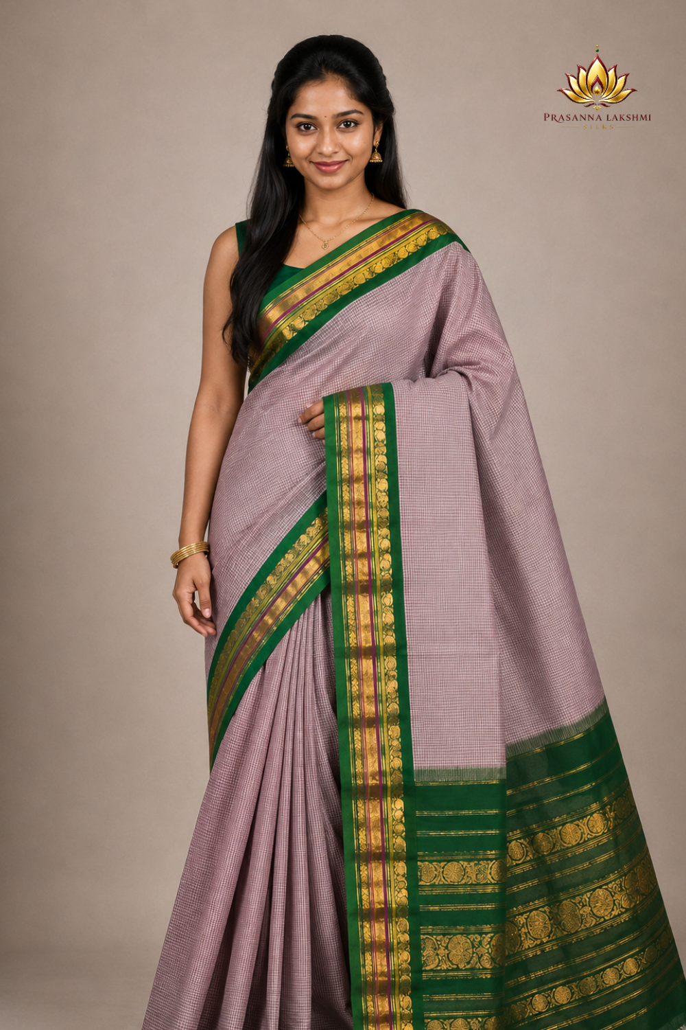 Lightweight Gadwal cotton saree featuring elegant zari border and striped pallu design.
