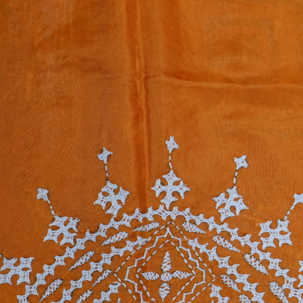 Elegant Semi Bangalore Silk Saree suitable for festive occasions with detailed Kutch embroidery.