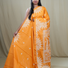 Semi Bangalore Silk Saree with all-over Kutch work motifs and rich embroidered pallu.
