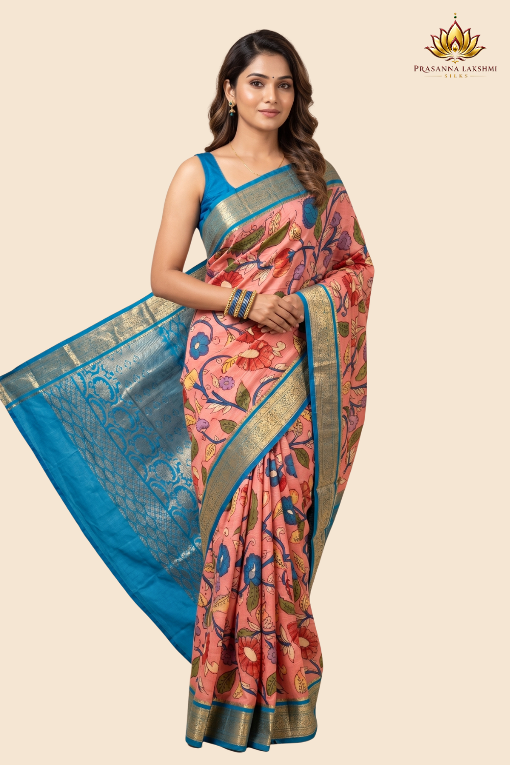 Pure Hand Pen Kalamkari saree with intricate hand-painted designs
