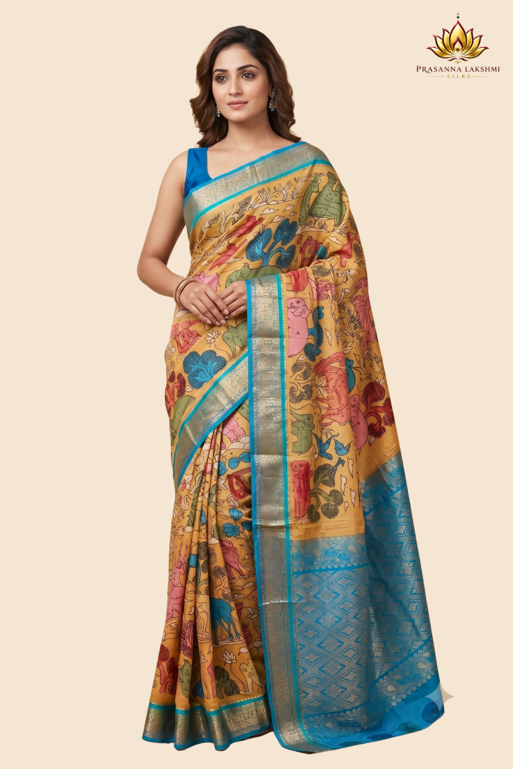 Pure Hand Pen Kalamkari saree with intricate hand-painted designs
