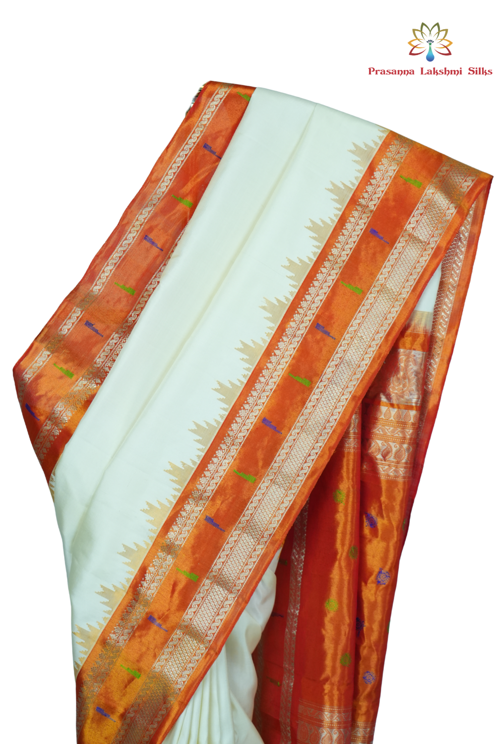 Handloom Gadwal pure tissue silk saree with intricate zari motifs and muniya borders.
