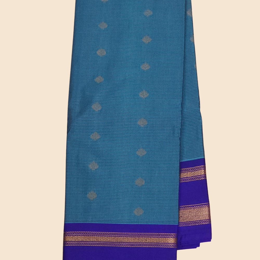 Festive semi Gadwal saree with zari stripe detailing and woven gap border finish