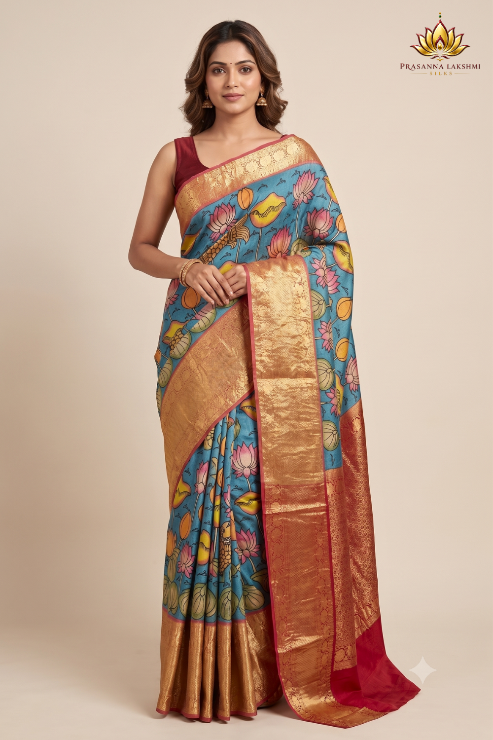 Pure Hand Pen Kalamkari saree with intricate hand-painted designs

