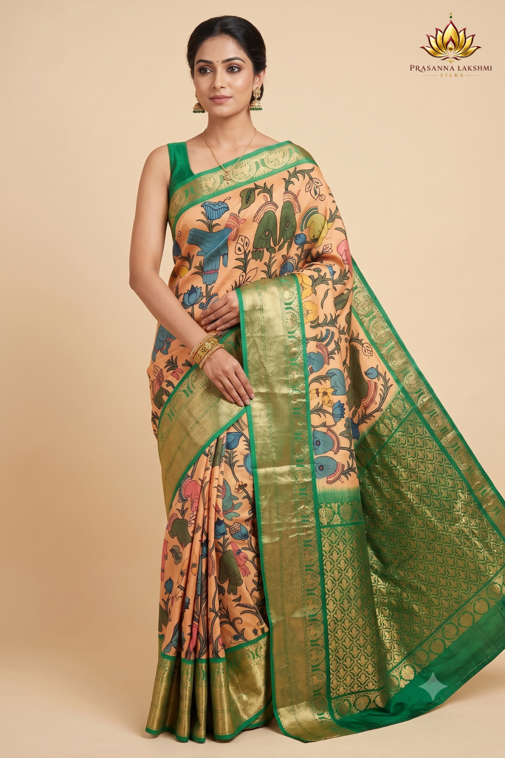 Pure Hand Pen Kalamkari saree with intricate hand-painted designs
