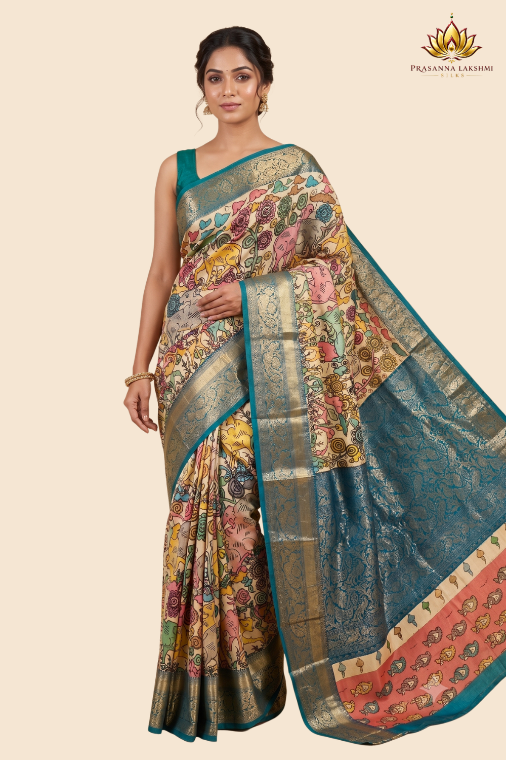 Pure Hand Pen Kalamkari saree with intricate hand-painted designs
