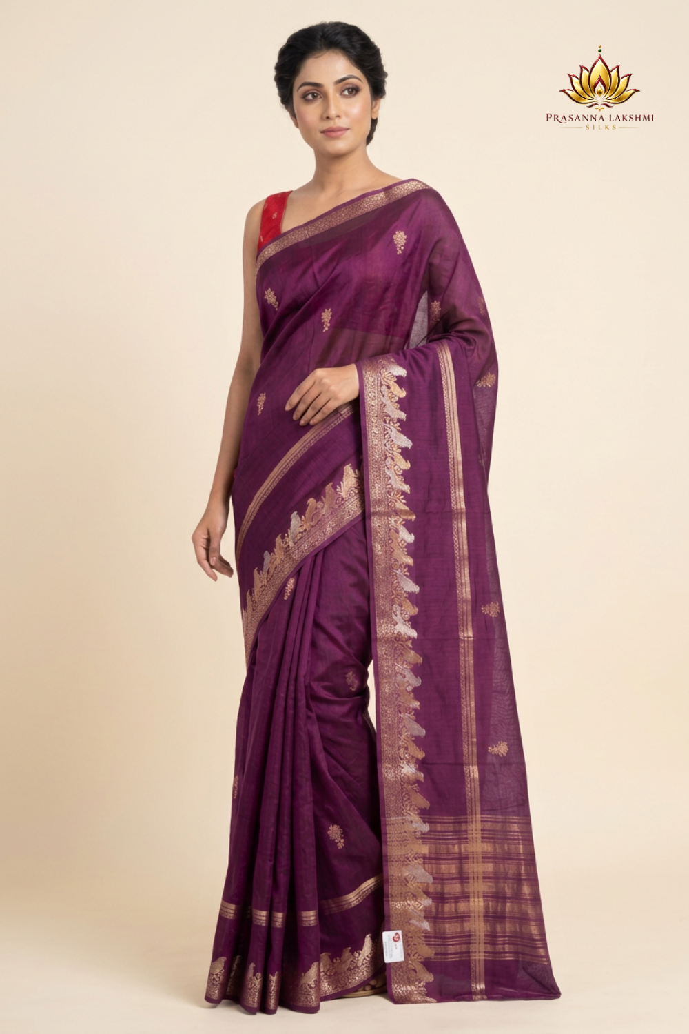 Banarasi Munga silk saree with all-over zari woven floral motifs and rich brocade pallu.
