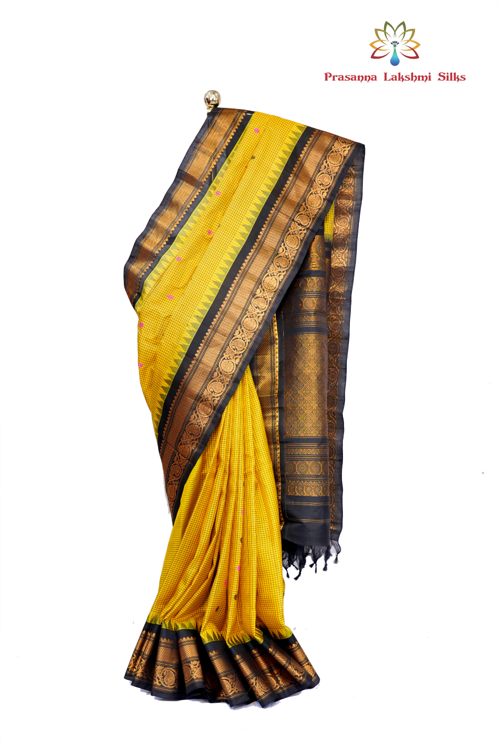 Handloom Gadwal pure silk saree with classic checks pattern and rich zari brocade pallu.
