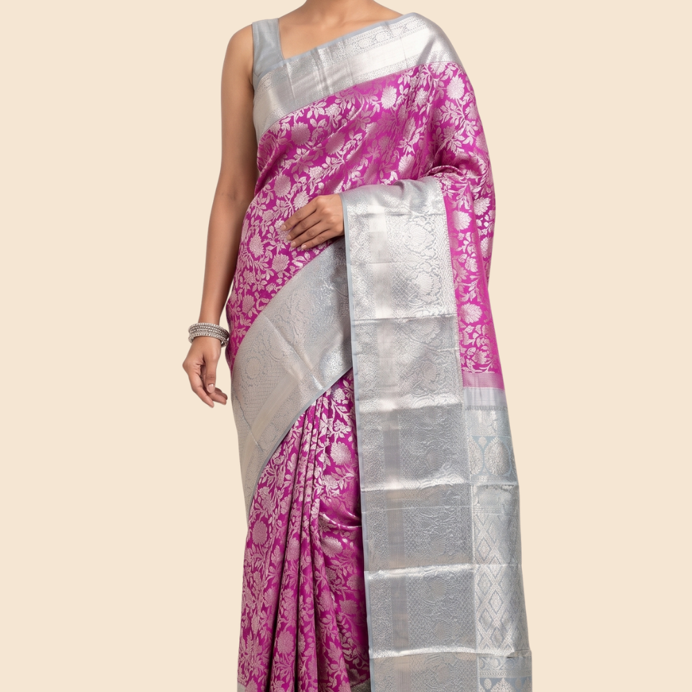 Handloom Kanjeevaram pure silk saree with zari brocade
