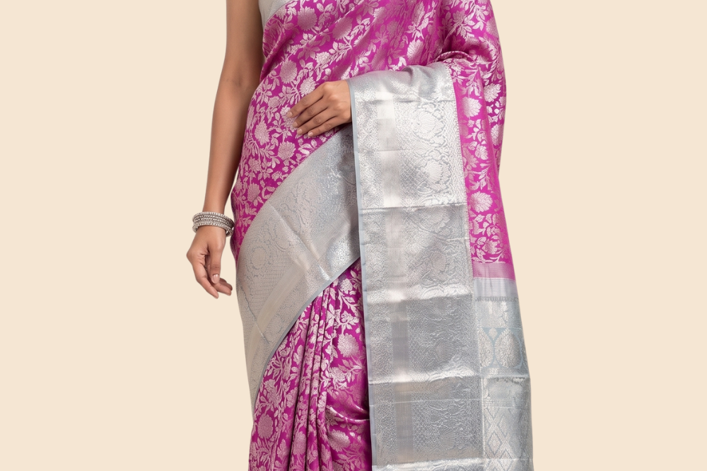Handloom Kanjeevaram pure silk saree with zari brocade
