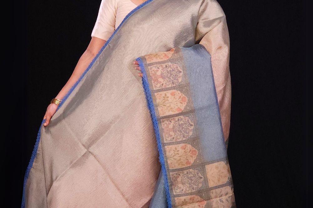 multicolour Tissue silk saree with digital printed pallu