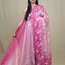 Exquisite Tissue Net Saree with all-over silver zari floral embroidery and bead detailing.
