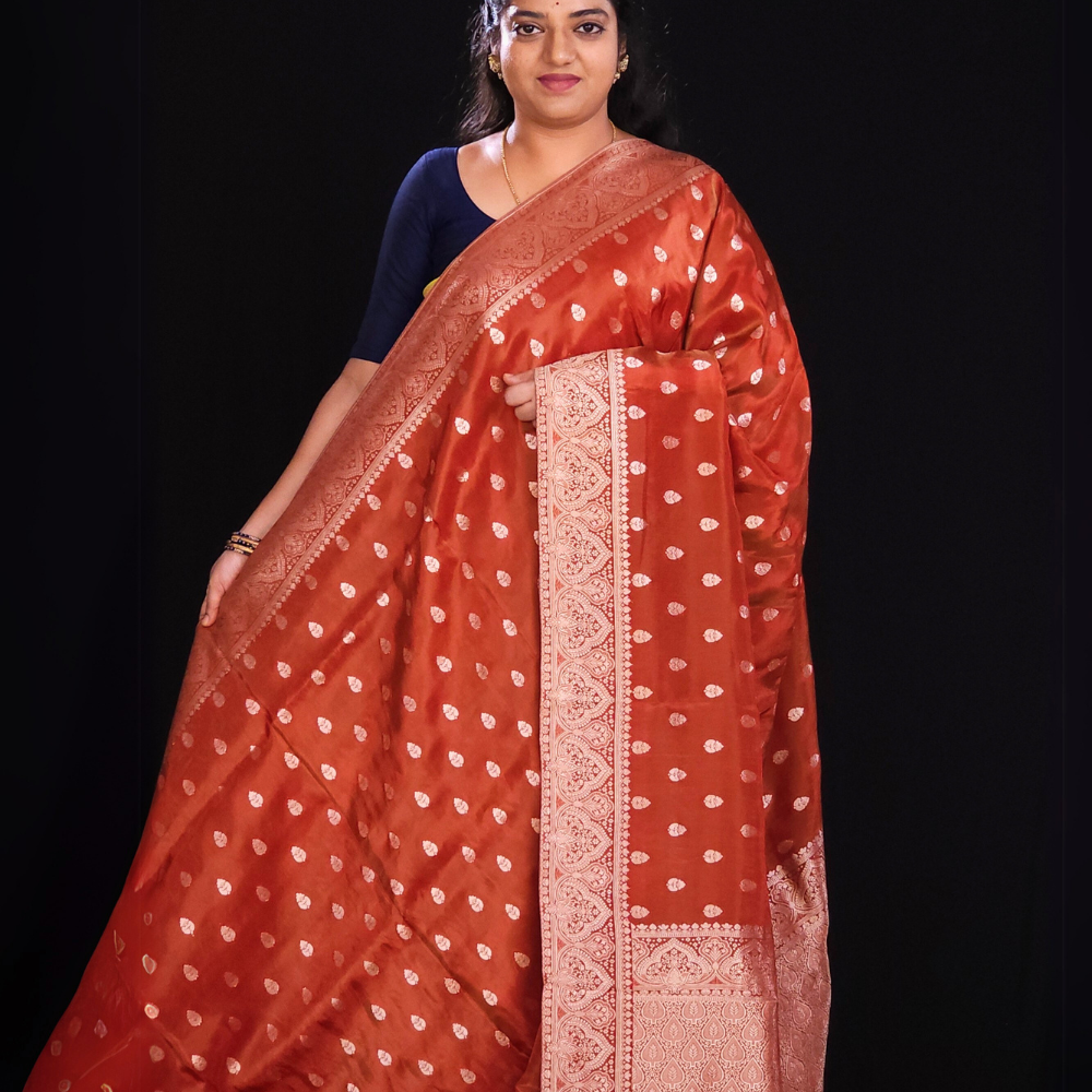 brick red Designer georgette saree for weddings and parties