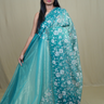 Exquisite Tissue Net Saree with all-over silver zari floral embroidery and bead detailing.
