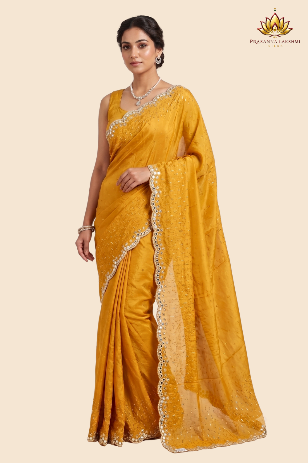 Designer Chinon Silk saree with floral sequin work
