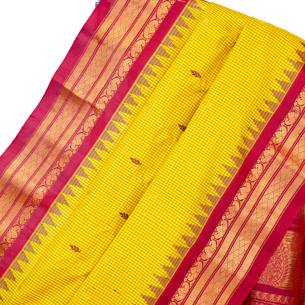 Elegant handloom Gadwal pure silk saree suitable for weddings and festive celebrations.