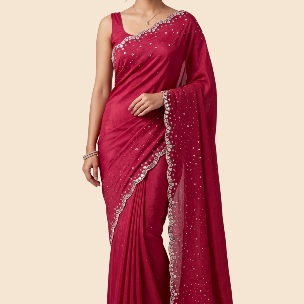 Designer Chinon Silk saree with floral sequin work
