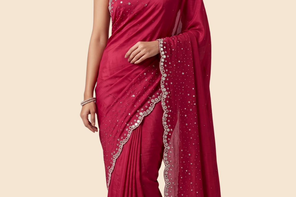 Designer Chinon Silk saree with floral sequin work
